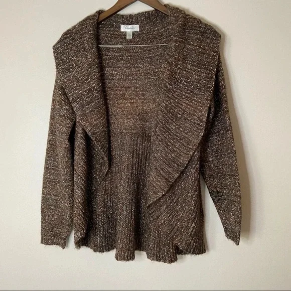 Knit Open Front Cardigan Sweater Drape Collar Size 14/16 Cotton - Picture 10 of 10